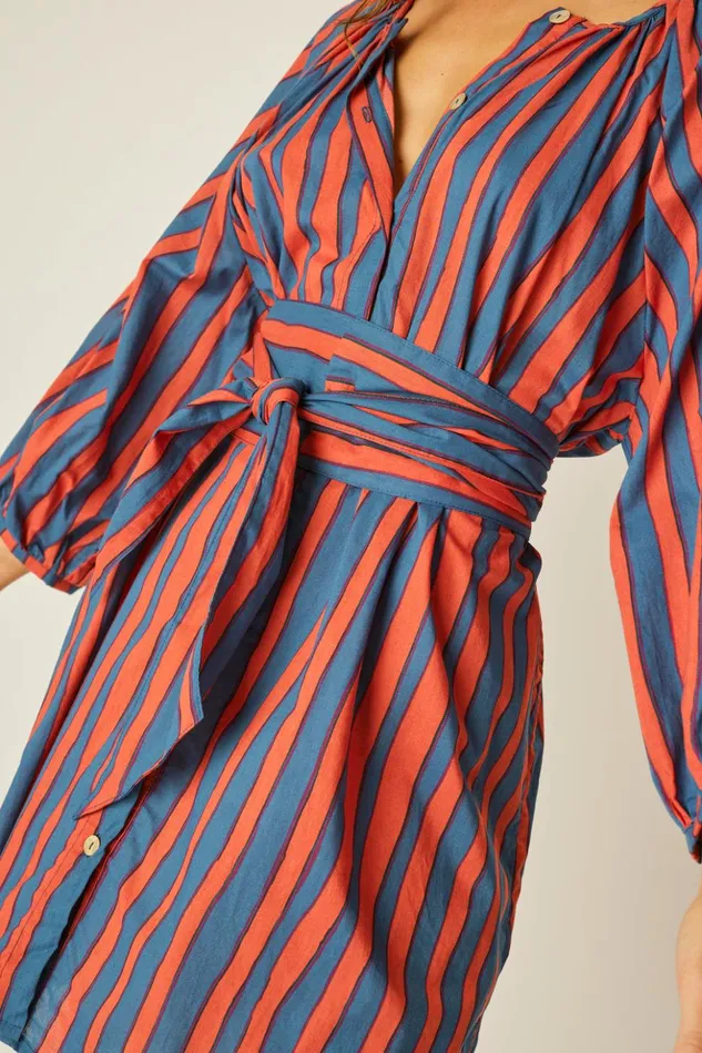 Alex Midi With Sash Batik Stripe Blood Orange Women Natalie Martin Dresses