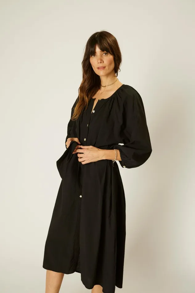 Alex Midi With Sash Black Flat Cotton Women Natalie Martin Dresses