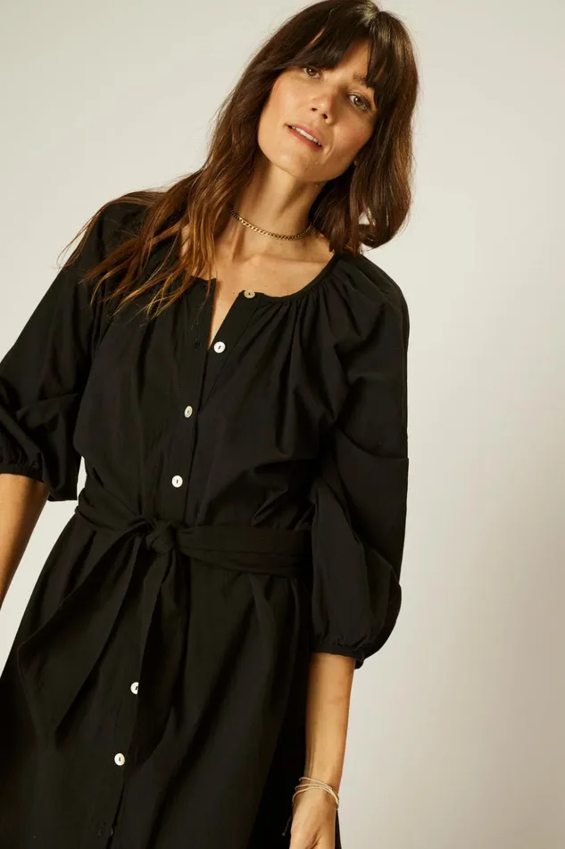 Alex Midi With Sash Black Flat Cotton Women Natalie Martin Dresses