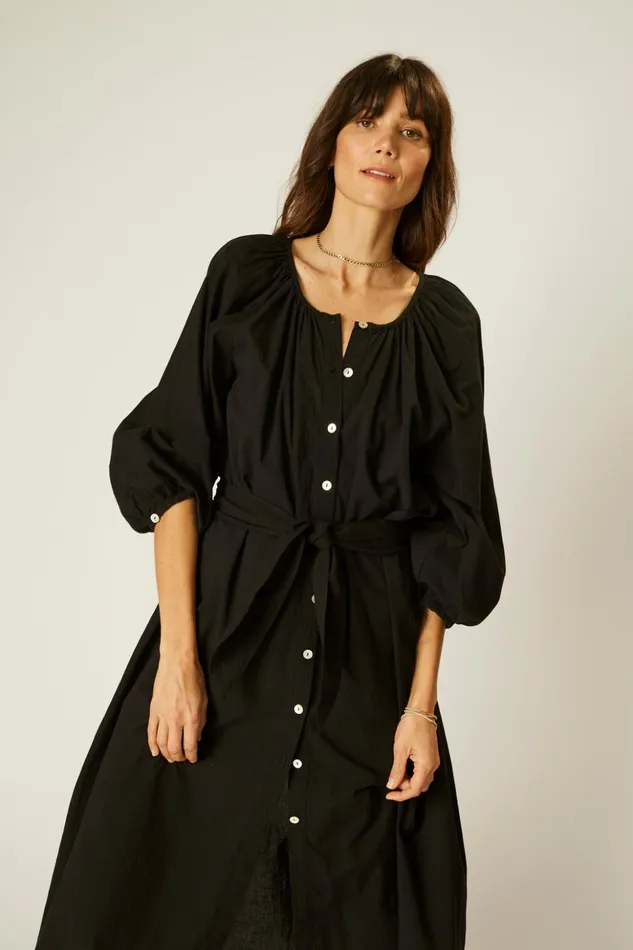 Alex Midi With Sash Black Flat Cotton Women Natalie Martin Dresses