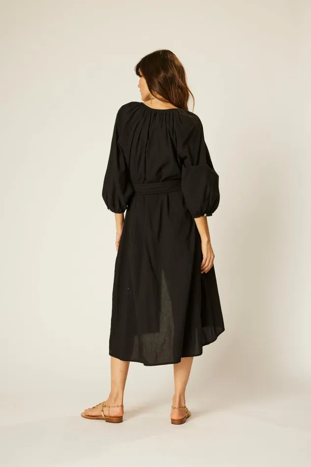 Alex Midi With Sash Black Flat Cotton Women Natalie Martin Dresses