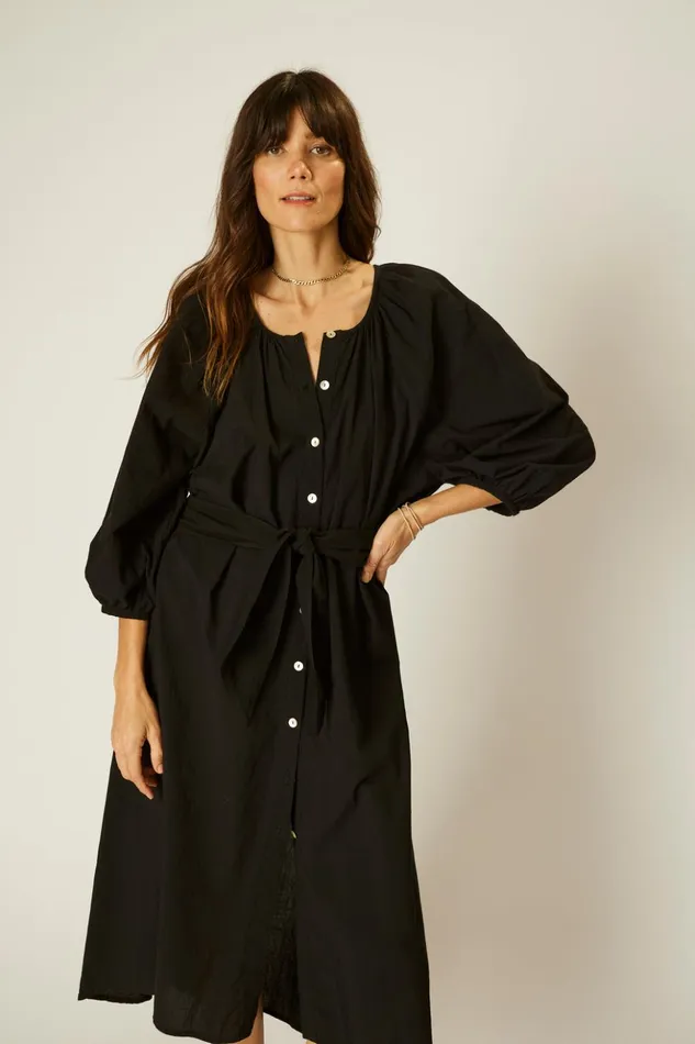 Alex Midi With Sash Black Flat Cotton Women Natalie Martin Dresses