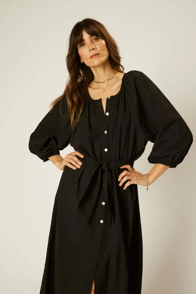 Alex Midi With Sash Black Flat Cotton Women Natalie Martin Dresses