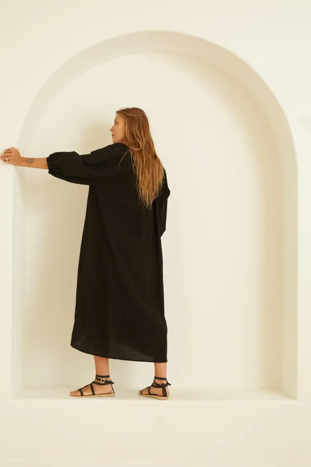 Alex Midi With Sash Black Silk Women Natalie Martin Coverups