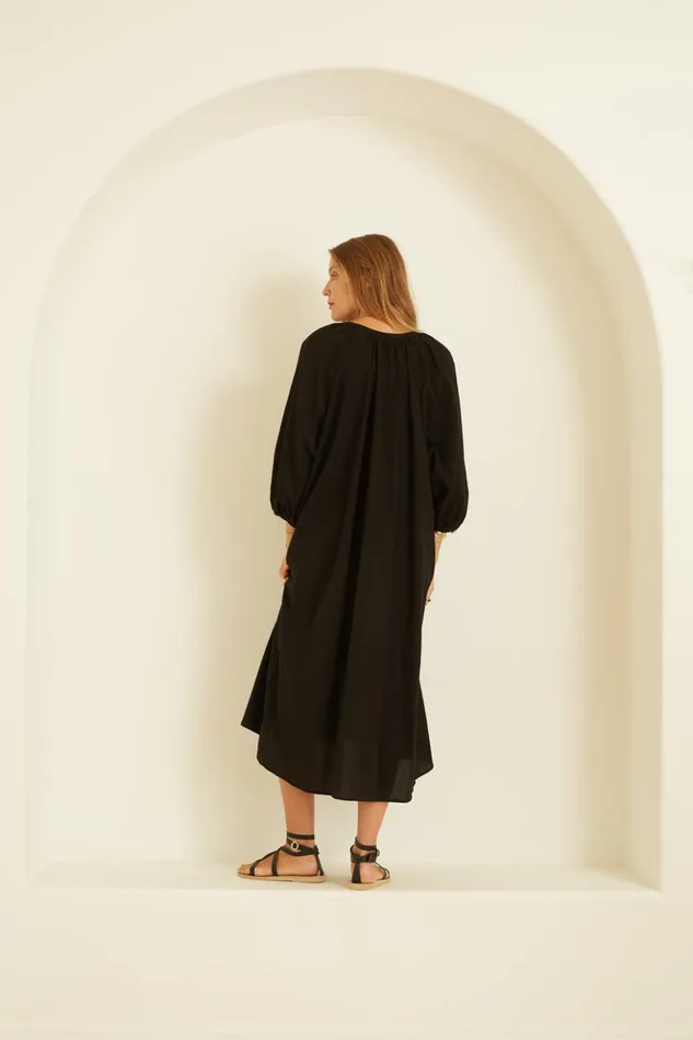 Alex Midi With Sash Black Silk Women Natalie Martin Coverups