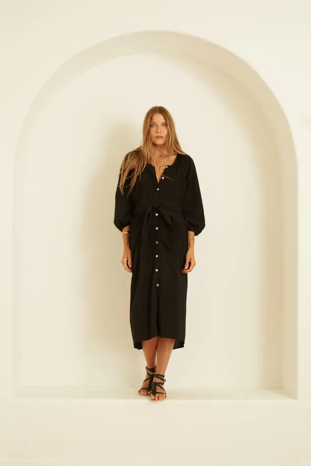 Alex Midi With Sash Black Silk Women Natalie Martin Coverups