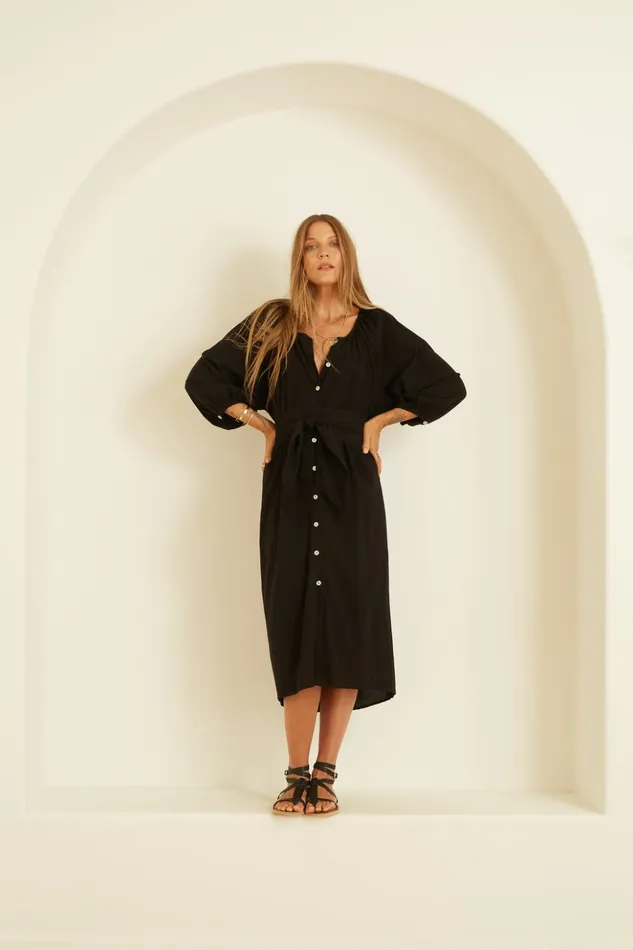 Alex Midi With Sash Black Silk Women Natalie Martin Coverups