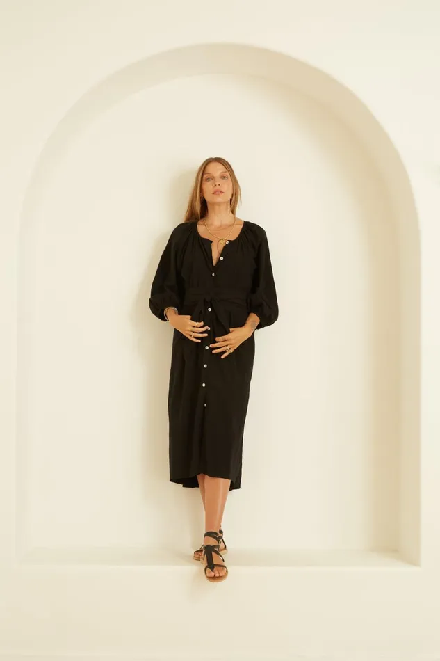 Alex Midi With Sash Black Silk Women Natalie Martin Coverups