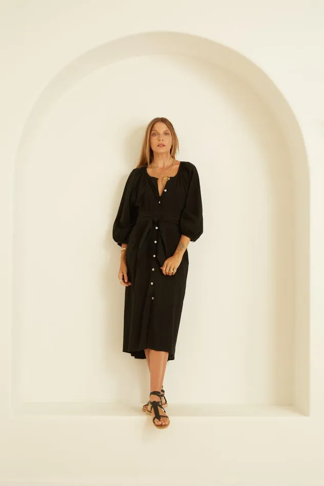 Alex Midi With Sash Black Silk Women Natalie Martin Coverups