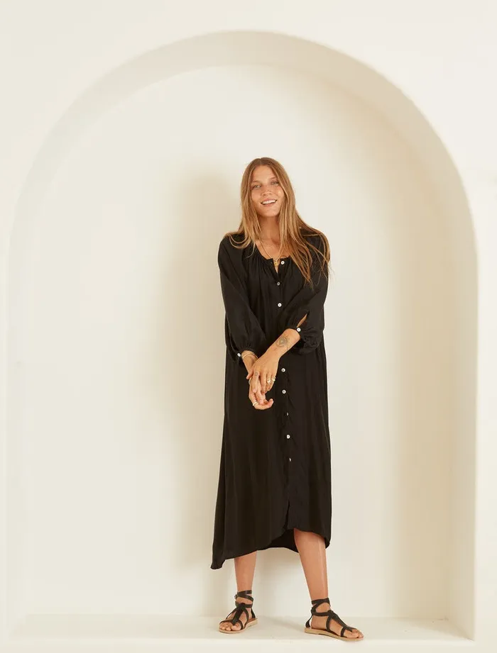 Alex Midi With Sash Black Silk Women Natalie Martin Coverups