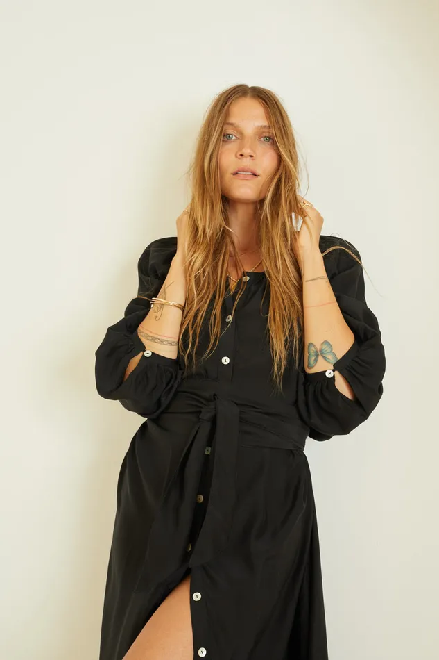 Alex Midi With Sash Black Silk Women Natalie Martin Coverups