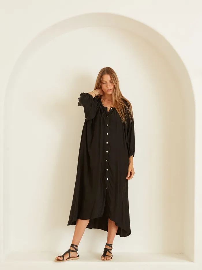 Alex Midi With Sash Black Silk Women Natalie Martin Coverups