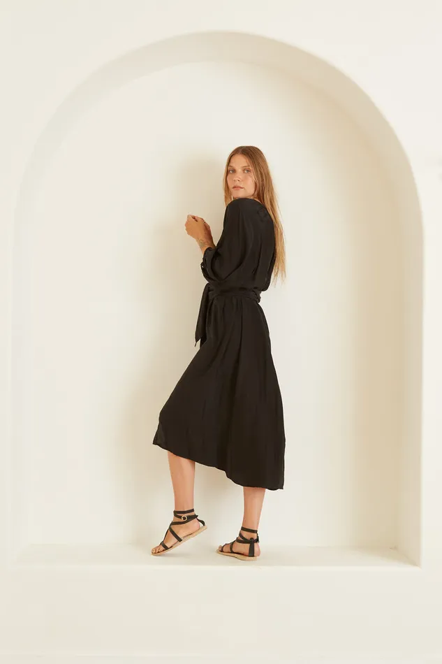Alex Midi With Sash Black Silk Women Natalie Martin Coverups
