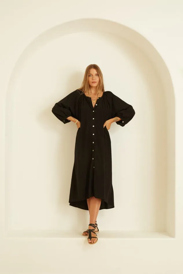 Alex Midi With Sash Black Silk Women Natalie Martin Coverups