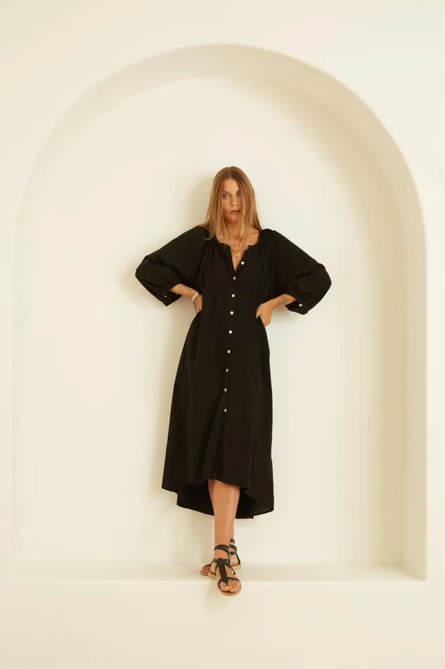 Alex Midi With Sash Black Silk Women Natalie Martin Coverups