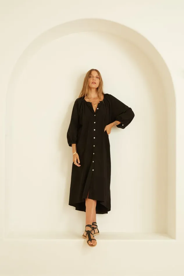 Alex Midi With Sash Black Silk Women Natalie Martin Coverups