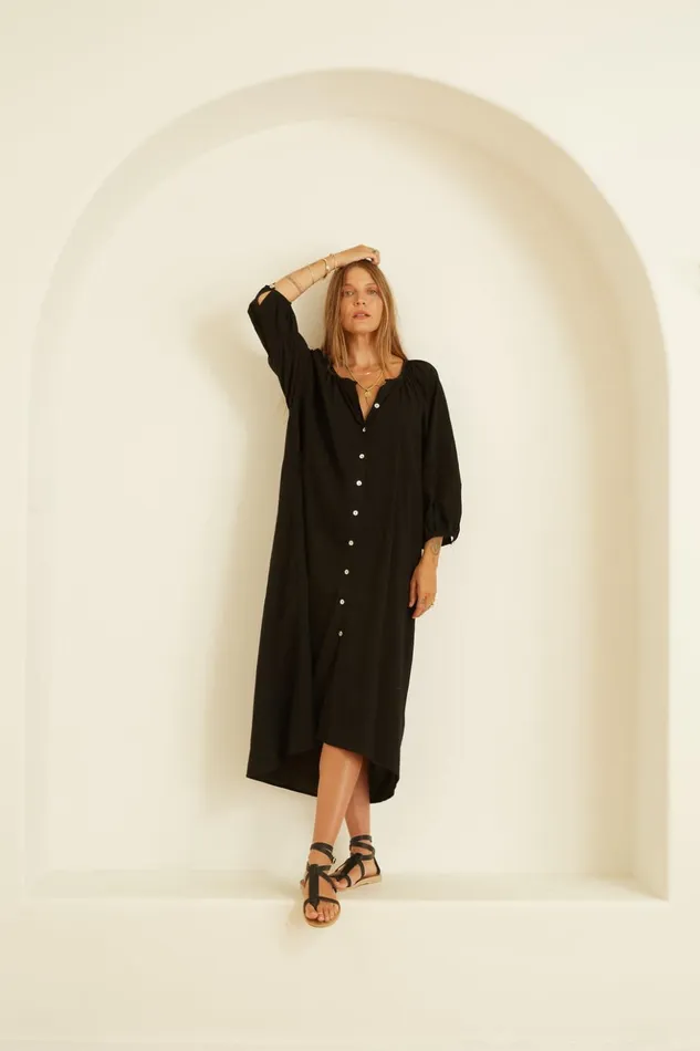 Alex Midi With Sash Black Silk Women Natalie Martin Coverups