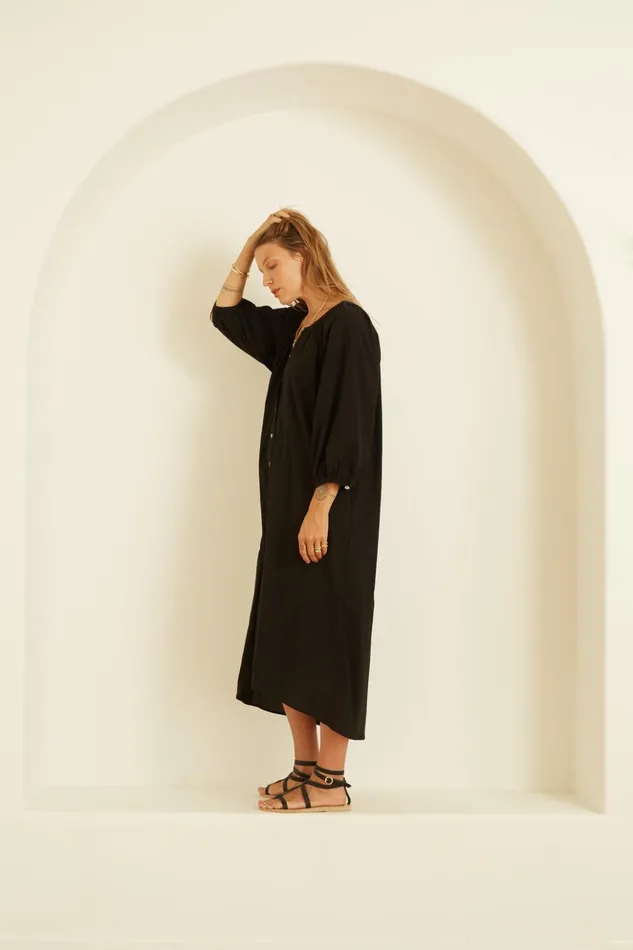 Alex Midi With Sash Black Silk Women Natalie Martin Coverups