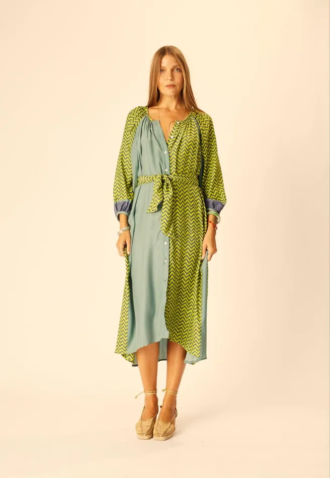 Alex Midi With Sash Block Zigzag Lime Women Natalie Martin Dresses