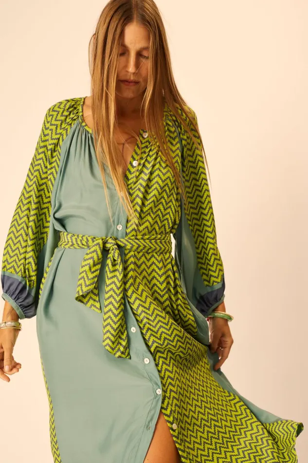 Alex Midi With Sash Block Zigzag Lime Women Natalie Martin Dresses