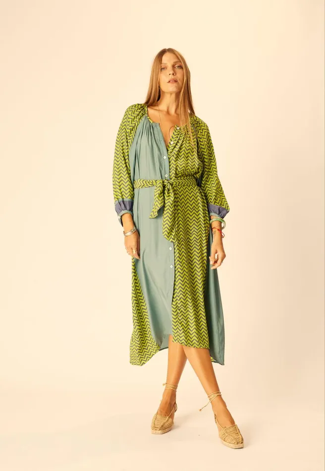 Alex Midi With Sash Block Zigzag Lime Women Natalie Martin Dresses