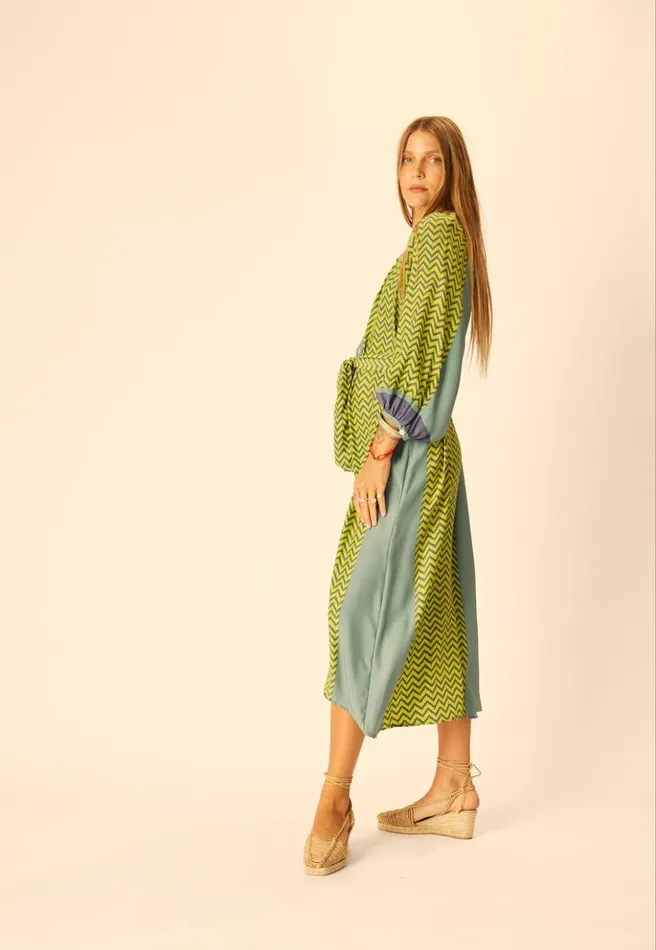 Alex Midi With Sash Block Zigzag Lime Women Natalie Martin Dresses