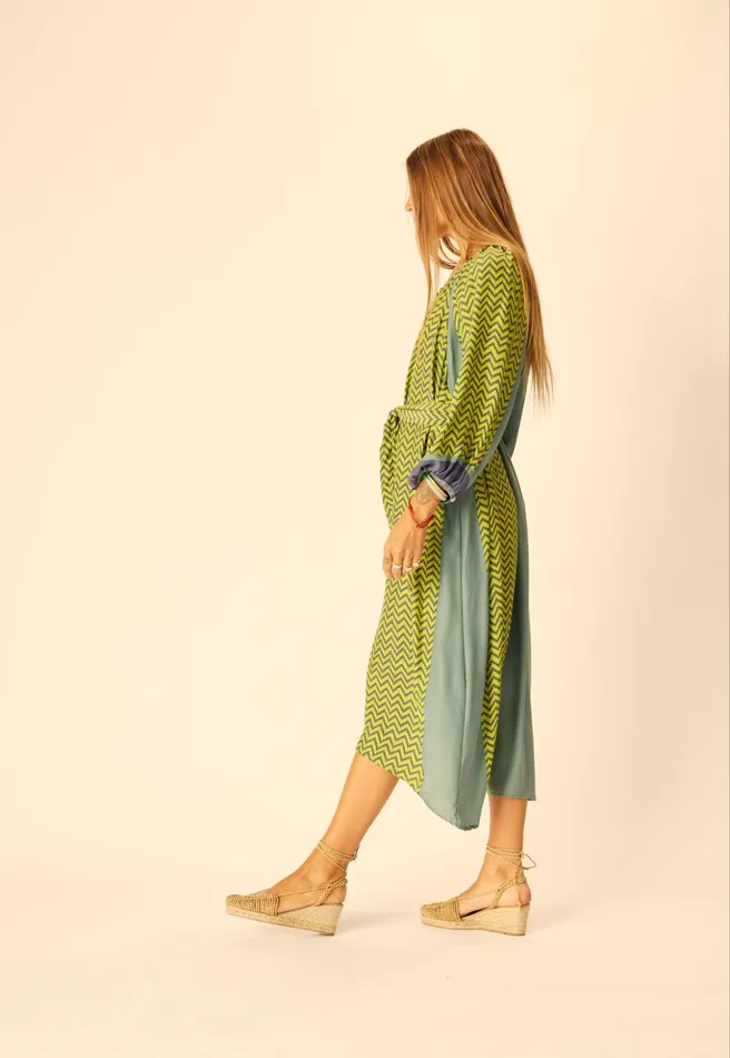 Alex Midi With Sash Block Zigzag Lime Women Natalie Martin Dresses