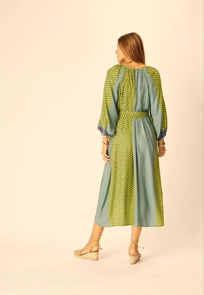 Alex Midi With Sash Block Zigzag Lime Women Natalie Martin Dresses