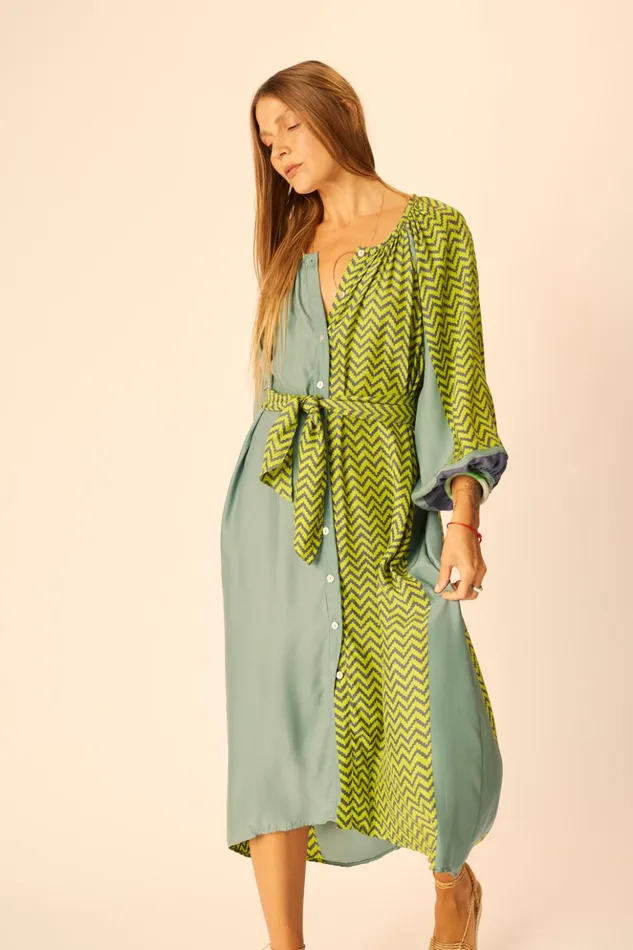 Alex Midi With Sash Block Zigzag Lime Women Natalie Martin Dresses