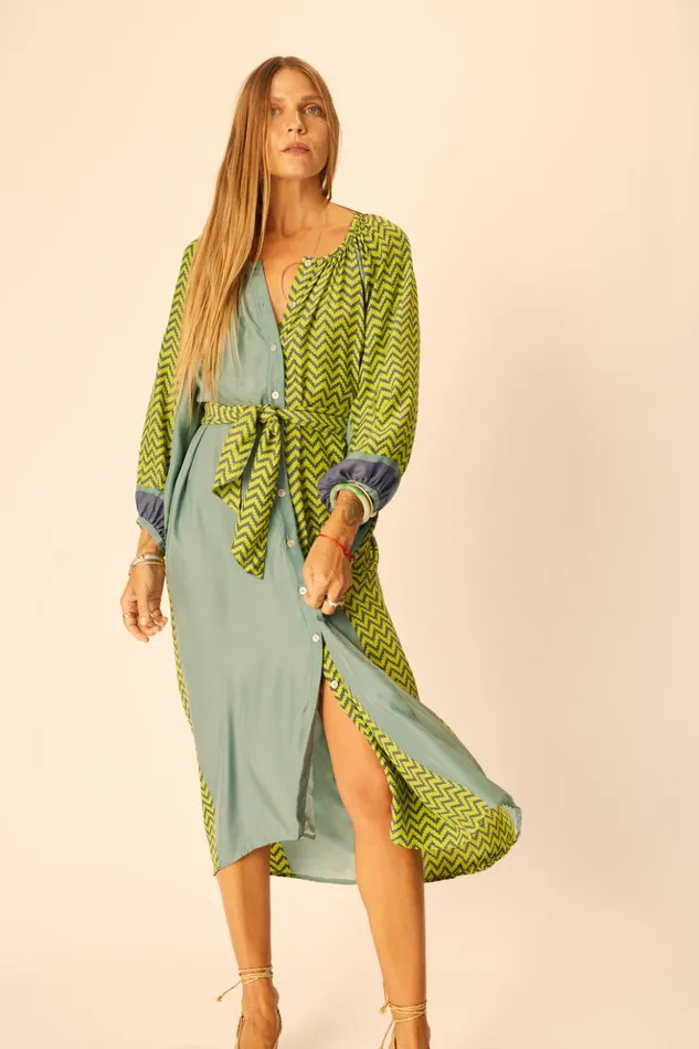 Alex Midi With Sash Block Zigzag Lime Women Natalie Martin Dresses