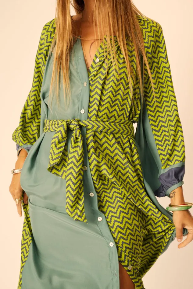 Alex Midi With Sash Block Zigzag Lime Women Natalie Martin Dresses