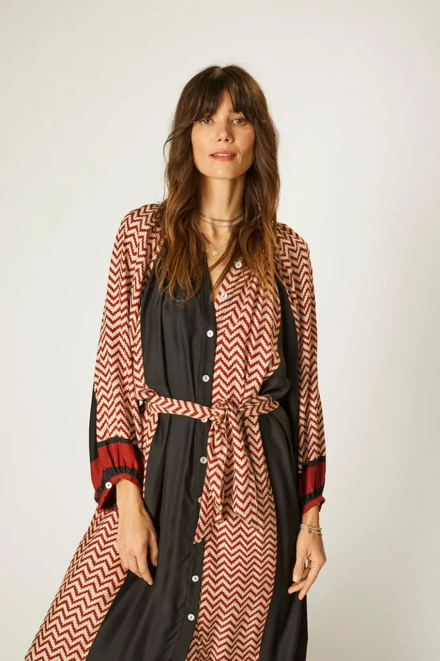 Alex Midi With Sash Block Zigzag Noire Women Natalie Martin Dresses