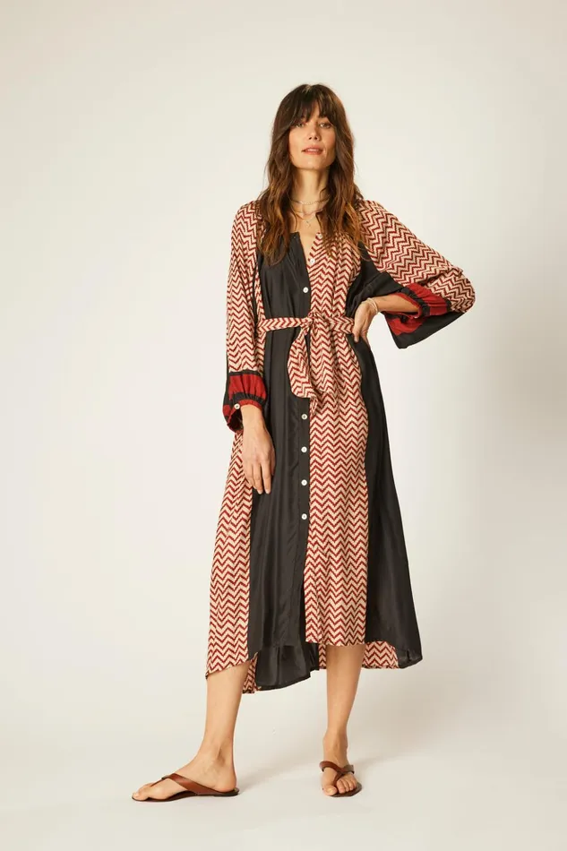 Alex Midi With Sash Block Zigzag Noire Women Natalie Martin Dresses