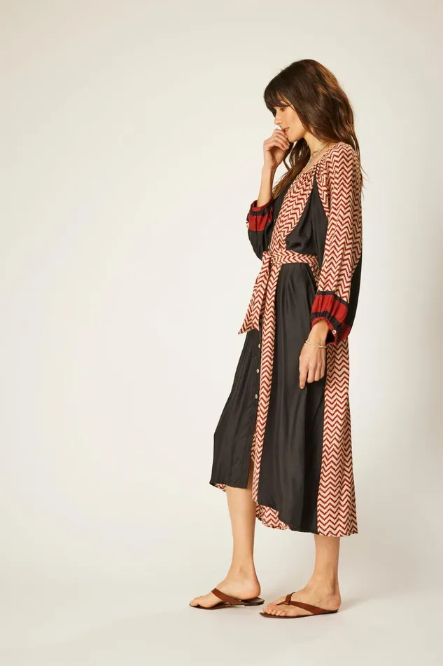 Alex Midi With Sash Block Zigzag Noire Women Natalie Martin Dresses