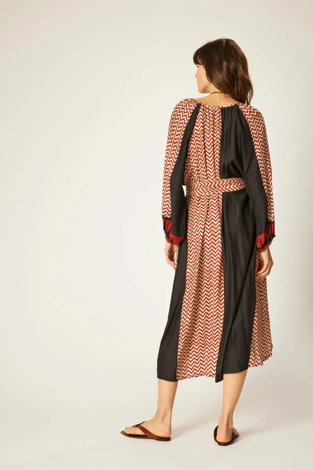 Alex Midi With Sash Block Zigzag Noire Women Natalie Martin Dresses