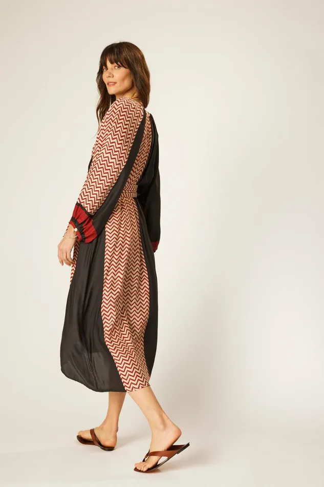 Alex Midi With Sash Block Zigzag Noire Women Natalie Martin Dresses