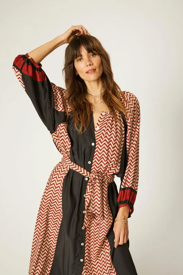 Alex Midi With Sash Block Zigzag Noire Women Natalie Martin Dresses