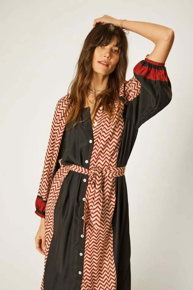 Alex Midi With Sash Block Zigzag Noire Women Natalie Martin Dresses