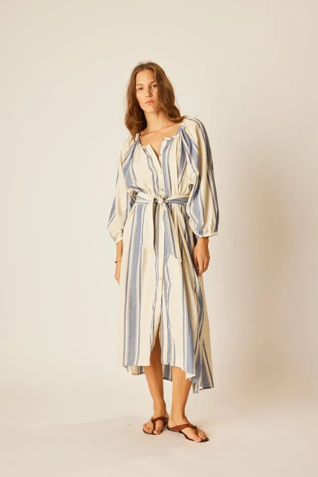 Alex Midi With Sash French Stripe Blue Women Natalie Martin Dresses