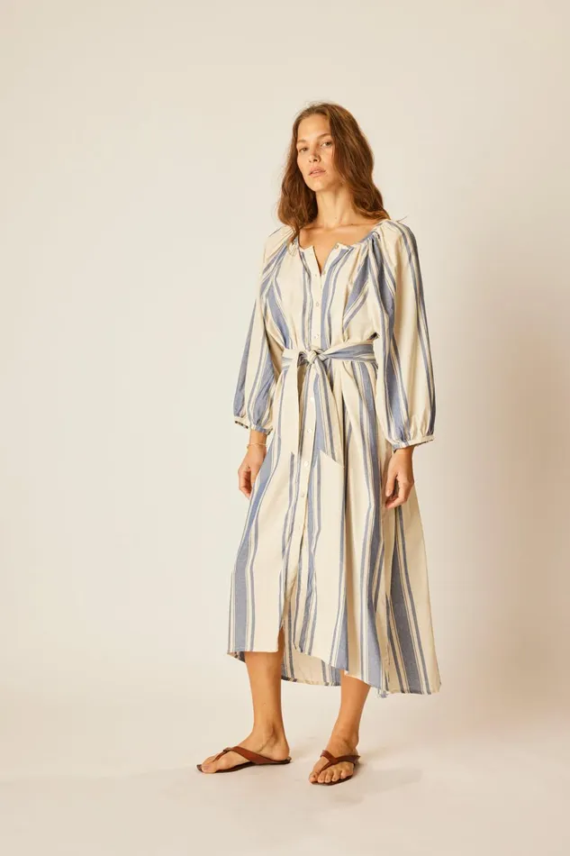 Alex Midi With Sash French Stripe Blue Women Natalie Martin Dresses