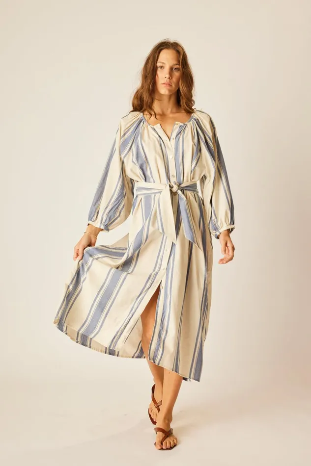 Alex Midi With Sash French Stripe Blue Women Natalie Martin Dresses