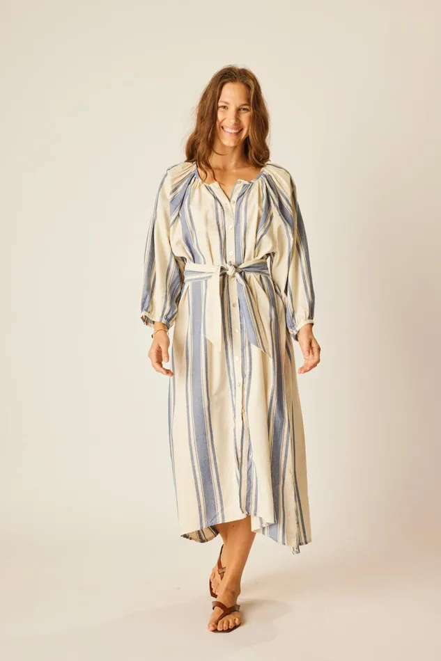 Alex Midi With Sash French Stripe Blue Women Natalie Martin Dresses