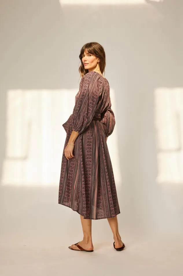 Alex Midi With Sash Paisley Stripe Heather Women Natalie Martin Dresses