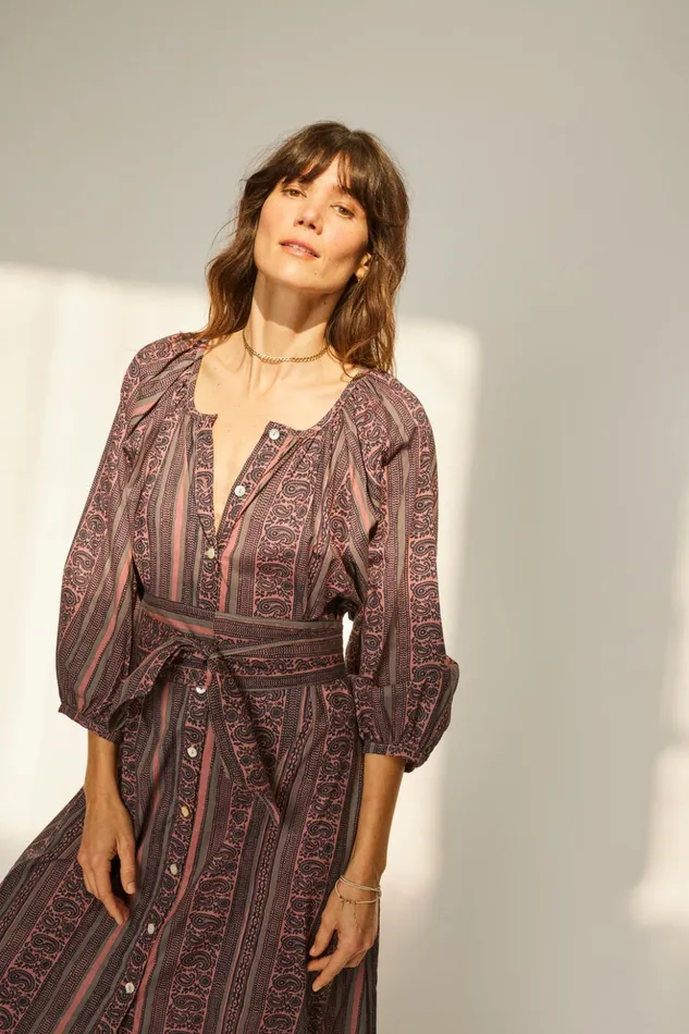 Alex Midi With Sash Paisley Stripe Heather Women Natalie Martin Dresses