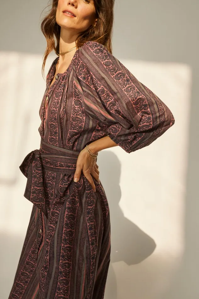 Alex Midi With Sash Paisley Stripe Heather Women Natalie Martin Dresses