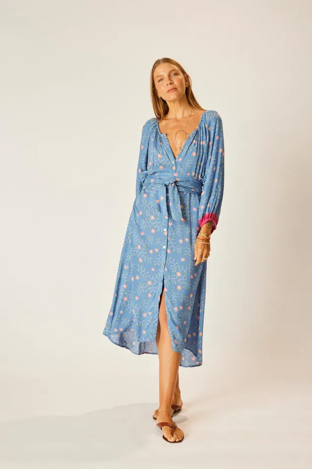 Alex Midi With Sash Pinwheel Denim Women Natalie Martin Dresses Alex Midi With Sash Pinwheel Denim Women Natalie Martin Dresses