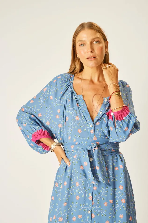 Alex Midi With Sash Pinwheel Denim Women Natalie Martin Dresses Alex Midi With Sash Pinwheel Denim Women Natalie Martin Dresses