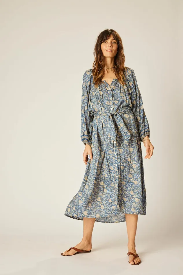 Alex Midi With Sash Water Lily Blue Women Natalie Martin Dresses Alex Midi With Sash Water Lily Blue Women Natalie Martin Dresses