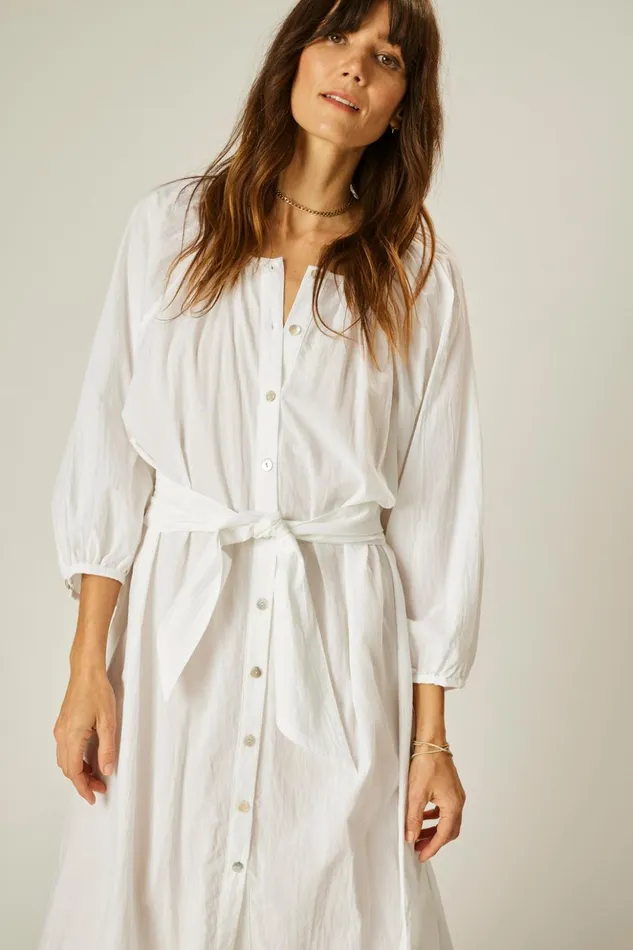 Alex Midi With Sash White Flat Cotton Women Natalie Martin Dresses