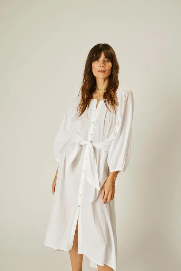 Alex Midi With Sash White Flat Cotton Women Natalie Martin Dresses